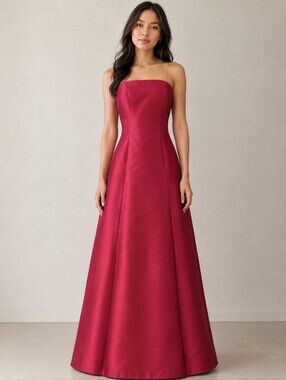 Melinda Eng Silk Wool Red Formal Women's Size 6 Strapless Gown Dress #CB1